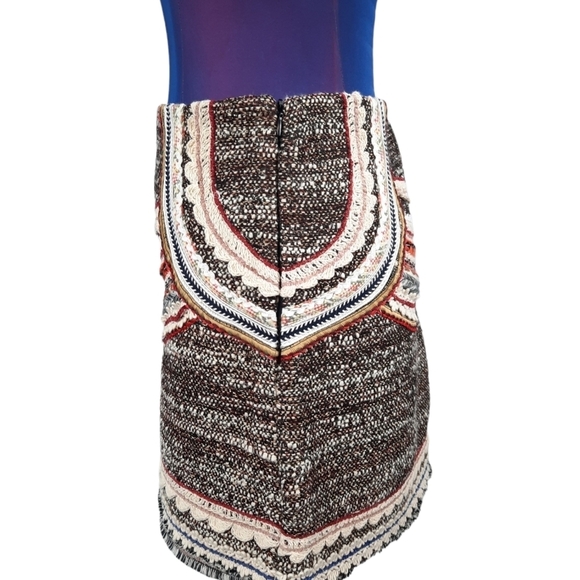 Zara Woman Tweed Embroidered Bohemian Mini Skirt Size Small Women's - Picture 5 of 14